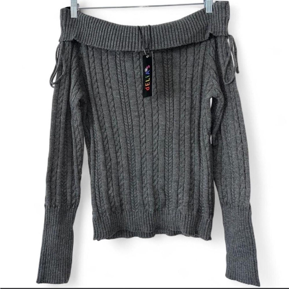 NWT Delia’s Plus Size 3x Grey Cable Knit Off the Shoulder Sweater